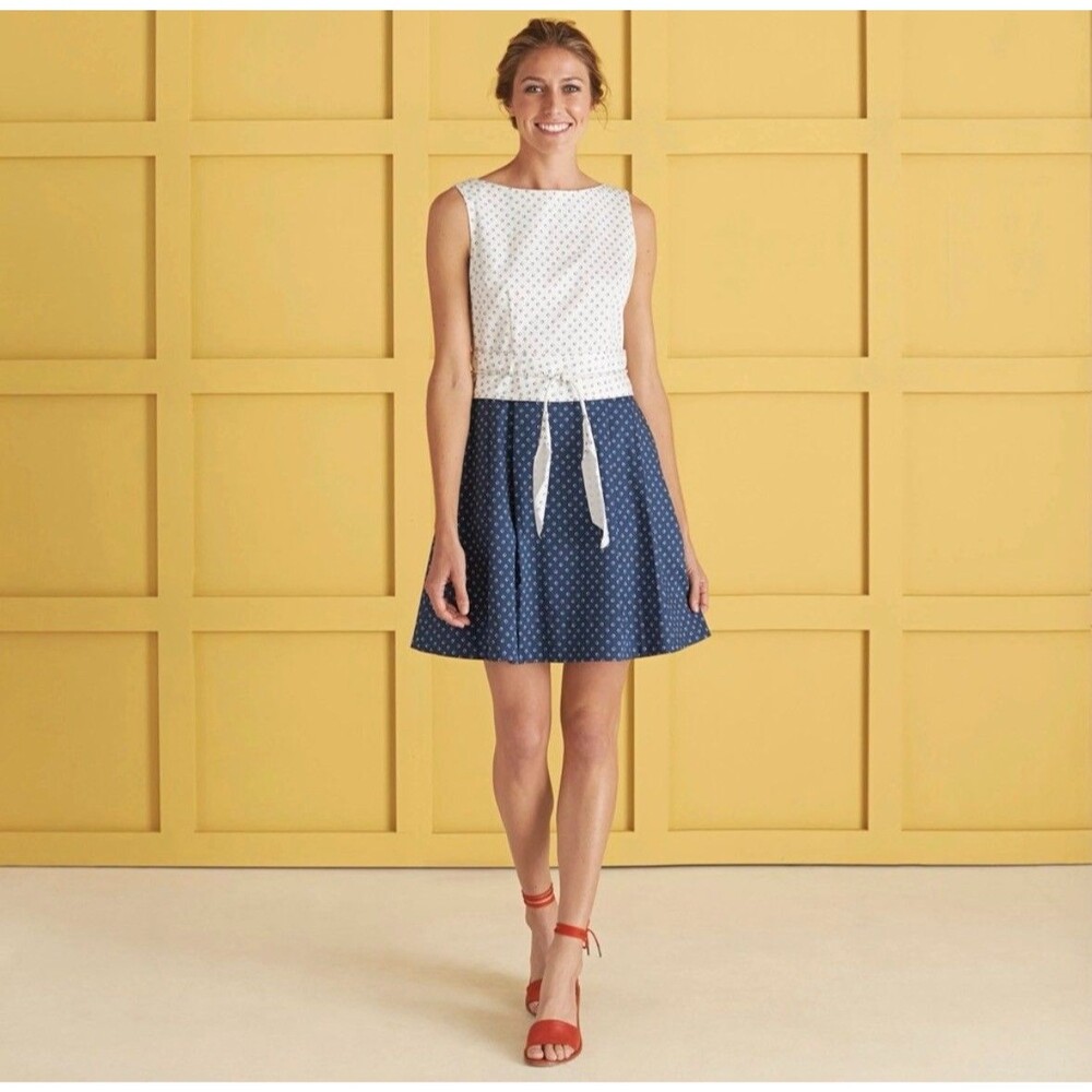 Serena & Lily Horseshoe Print Fit 'N Flare Dress Sz 0 Navy & White